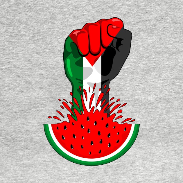 Palestine Flag on Revolution Fist Symbol of freedom coming out from a Watermelon by BluedarkArt